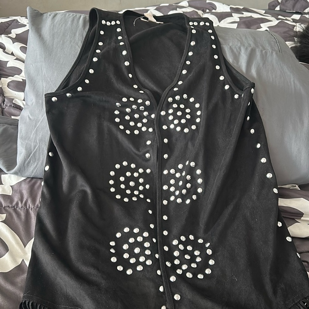 Suede fringe vest with silver studs